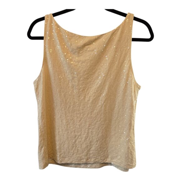 TALBOTS SEQUIN TANK SLEEVELESS CHAMPAGNE BEIGE FULLY LINED SIZE LARGE - Picture 7 of 8